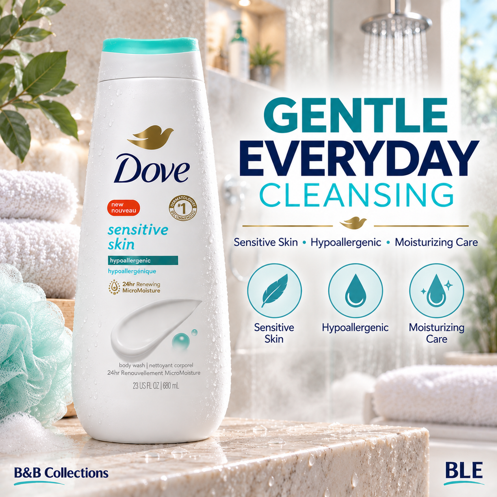 Dove Sensitive Skin Body Wash, Hypoallergenic, 23 fl oz