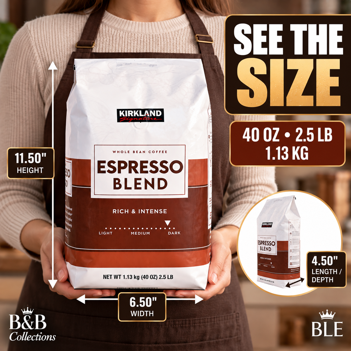 Kirkland Signature Espresso Blend Whole Bean Coffee, Rich & Intense Dark Roast Profile, 40 oz (2.5 lb / 1.13 kg)