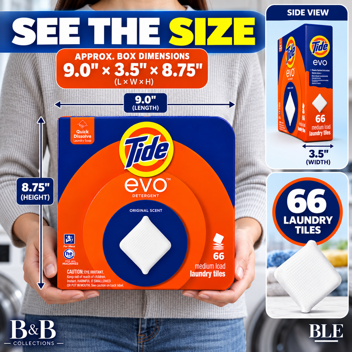 Tide evo Laundry Detergent Tiles, Original Scent, Quick Dissolve, HE Compatible, Medium Loads, 66 Count