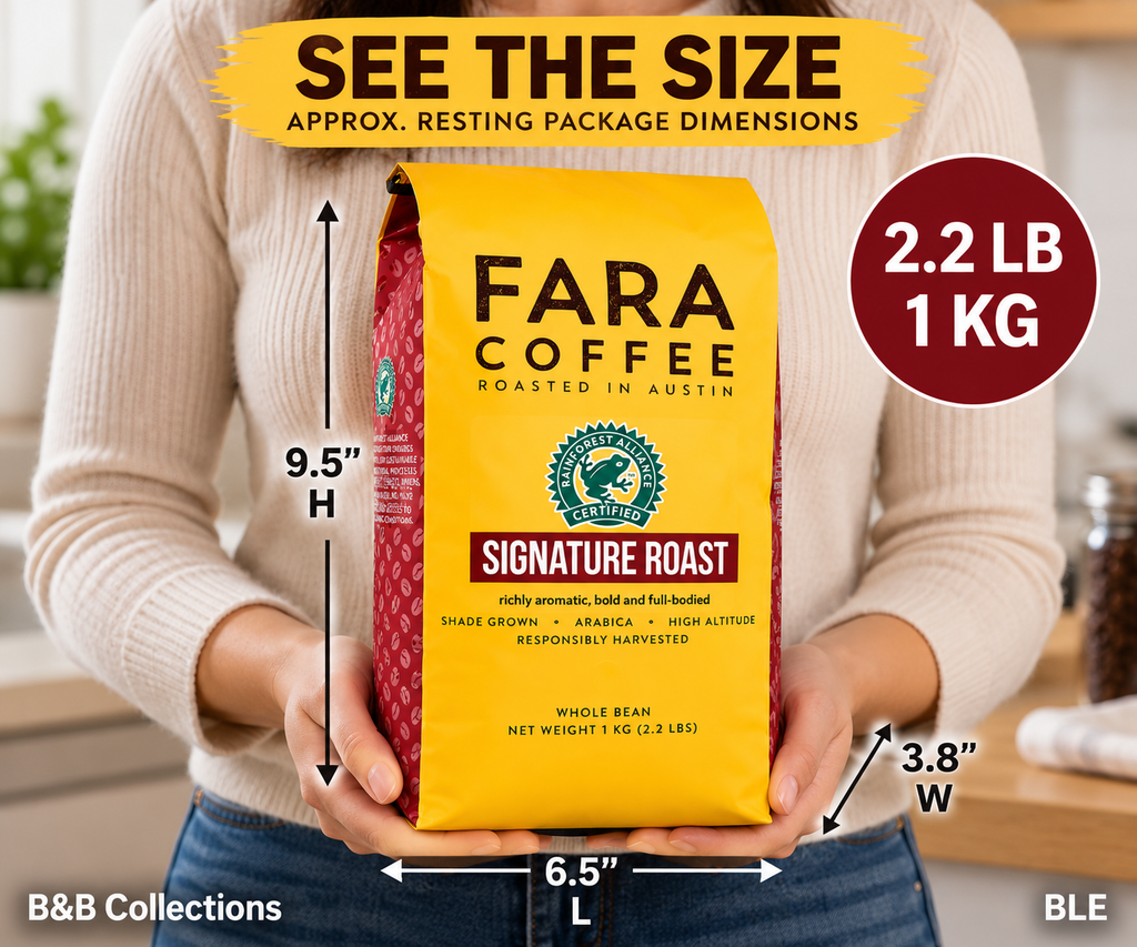 Fara Coffee Signature Roast Whole Bean Coffee, Rainforest Alliance Certified, Shade Grown Arabica, 2.2 lb (1 kg) Bag
