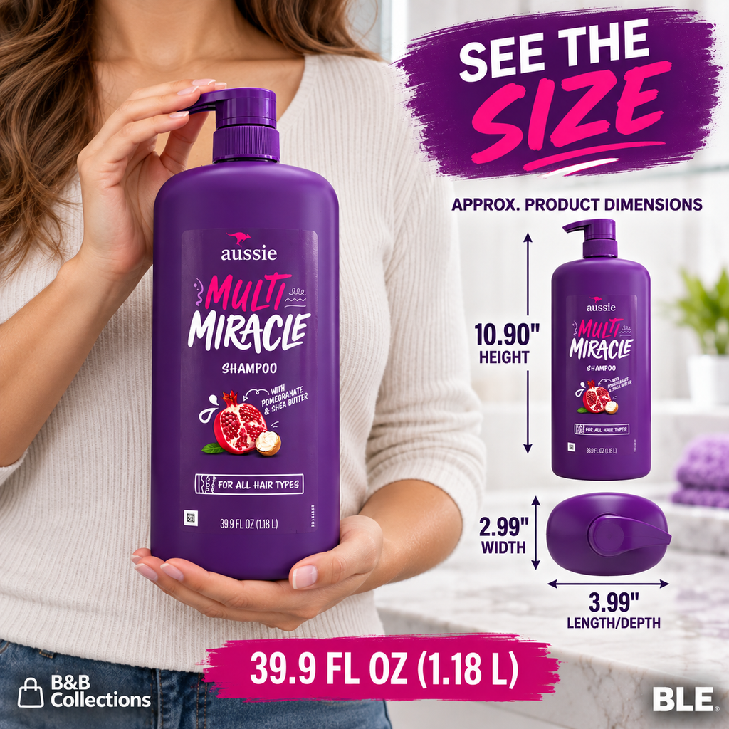 Aussie Multi Miracle Shampoo with Pomegranate & Shea Butter, For All Hair Types, 39.9 fl oz (1.18 L)
