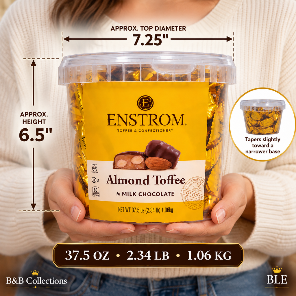 Enstrom Almond Toffee in Milk Chocolate, Individually Wrapped, 37.5 oz (2.34 lb / 1.06 kg) Tub