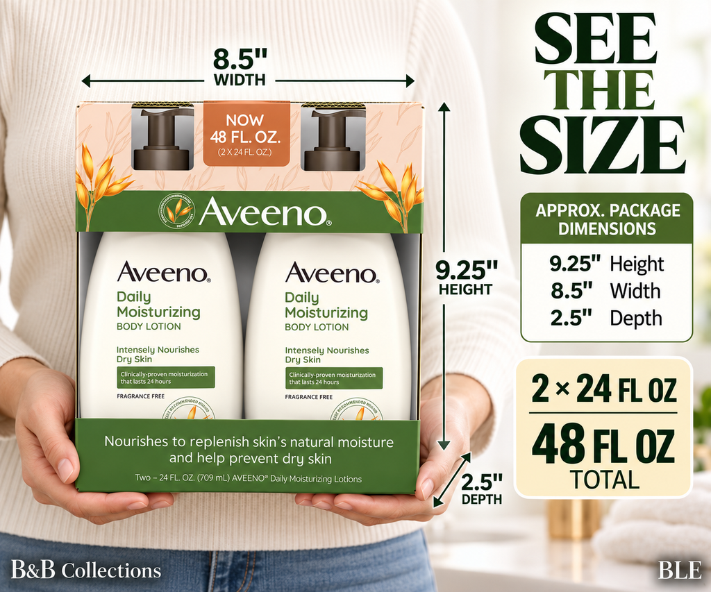 Aveeno Daily Moisturizing Body Lotion, Fragrance Free, 24 fl oz Each, 2 Pack, 48 fl oz Total
