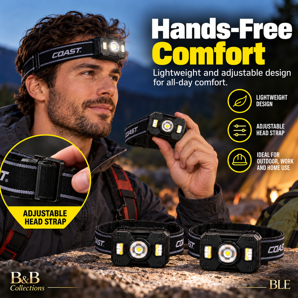 COAST CH1200R Rechargeable Dual Power LED Headlamp 3-Pack, 1200 Lumens, USB-C Rechargeable, Tri-Color Lighting, Adjustable Focus Beam