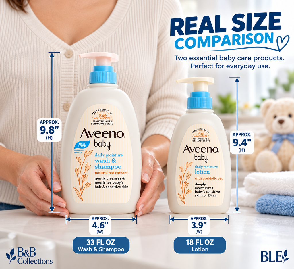 Aveeno Baby Daily Moisture Set, Wash & Shampoo 33 fl oz + Lotion 18 fl oz, With Natural Oat Extract & Prebiotic Oat, Gentle Baby Skin Care, 2-Piece Set