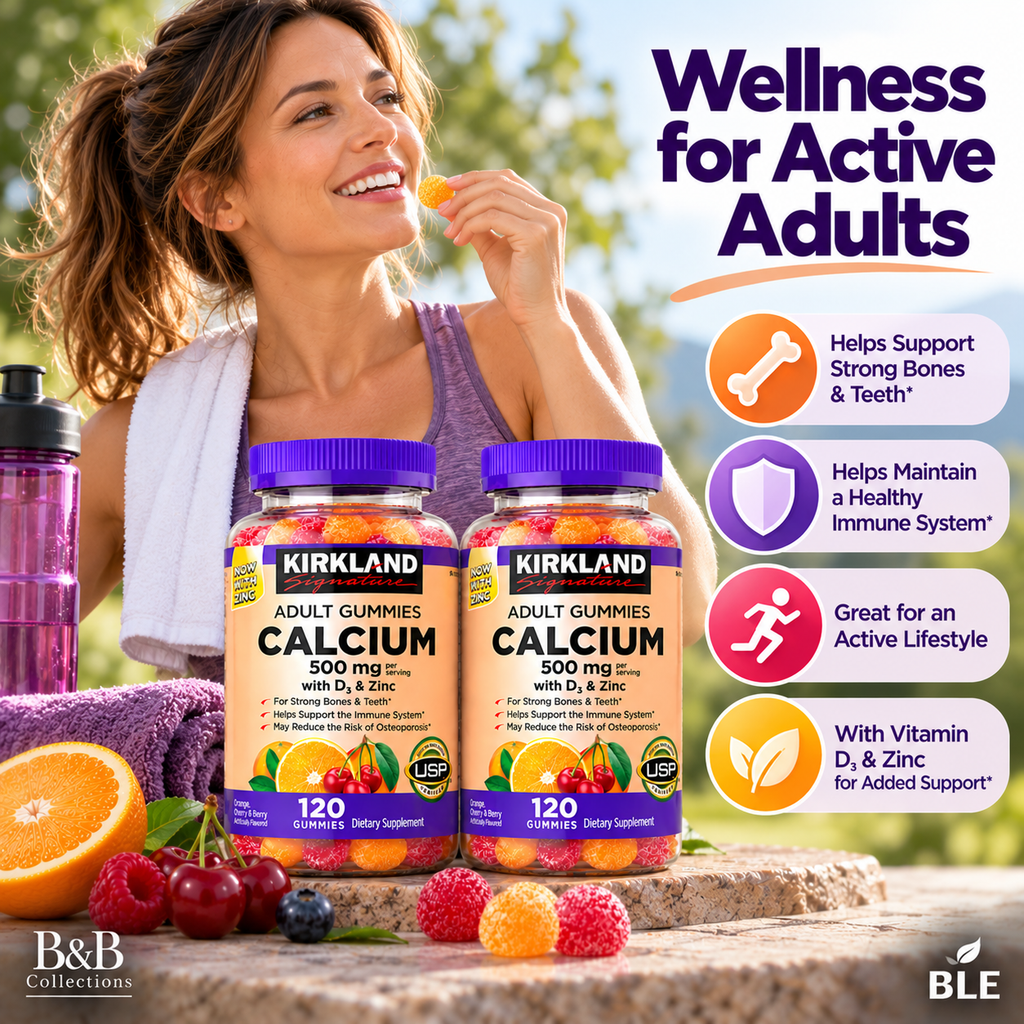 Kirkland Signature Calcium 500 mg with Vitamin D3 & Zinc, Adult Gummies, Bone & Teeth Support, 120 Gummies per Bottle, 2-Pack (240 Count)