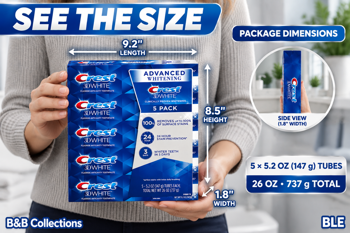 Crest 3D White Advanced Whitening Fluoride Anticavity Toothpaste, 5.2 oz Tubes, 5 Pack, 26 oz Total