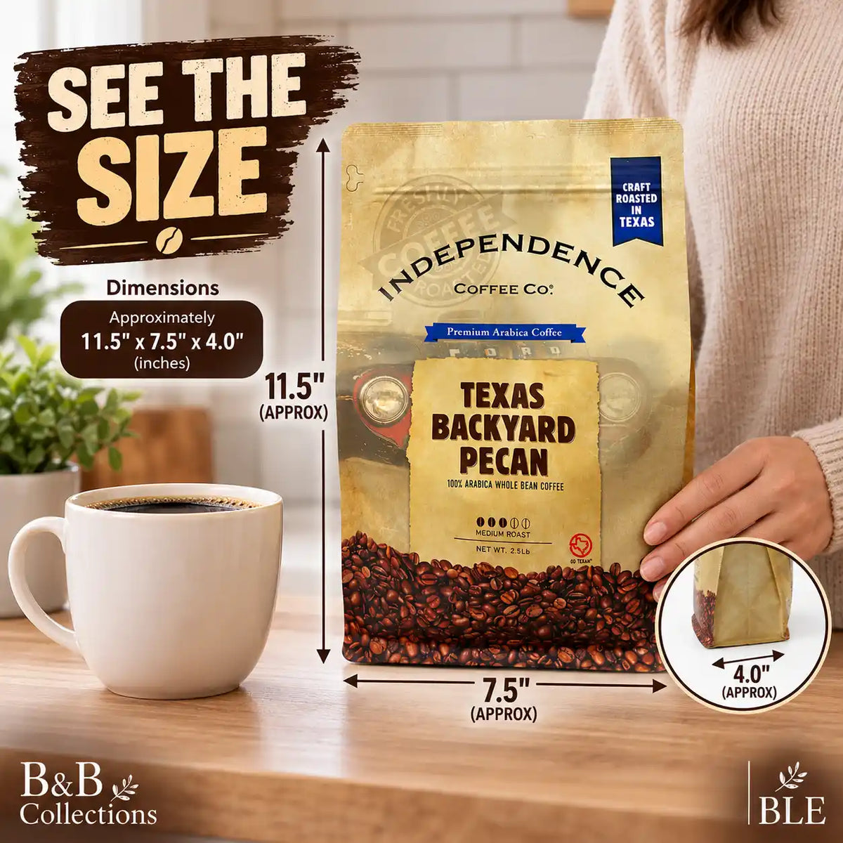 Independence Coffee Co. Texas Backyard Pecan Medium Roast Whole Bean Coffee, 100% Arabica, Craft Roasted in Texas, 2.5 lb (40 oz)