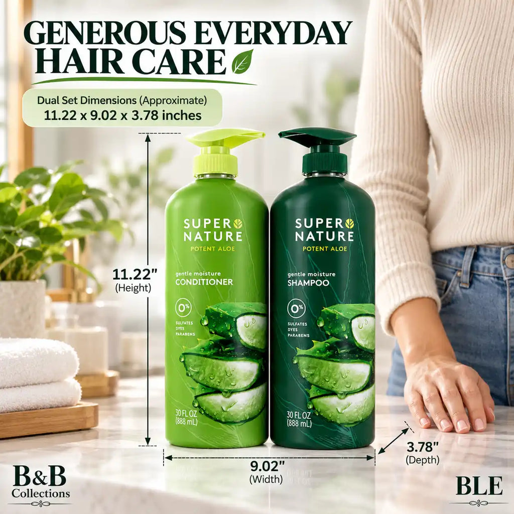 Super Nature Potent Aloe Gentle Moisture Shampoo and Conditioner Sulfates Free, 30 Fl Oz