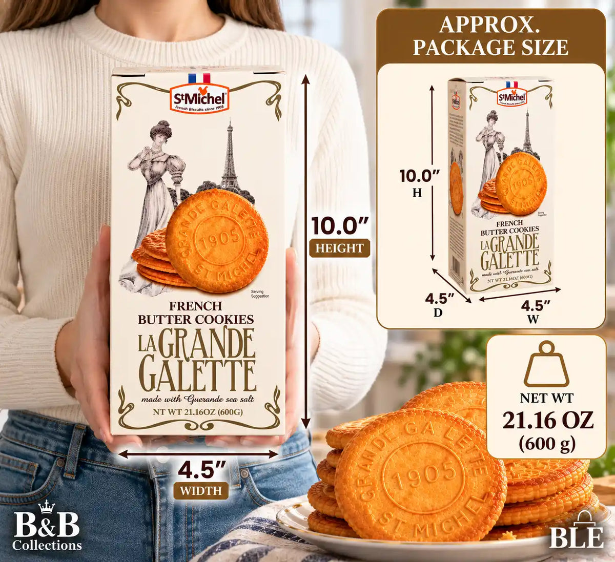 St Michel La Grande Galette French Butter Cookies with Guérande Sea Salt, 21.16 oz (600 g)