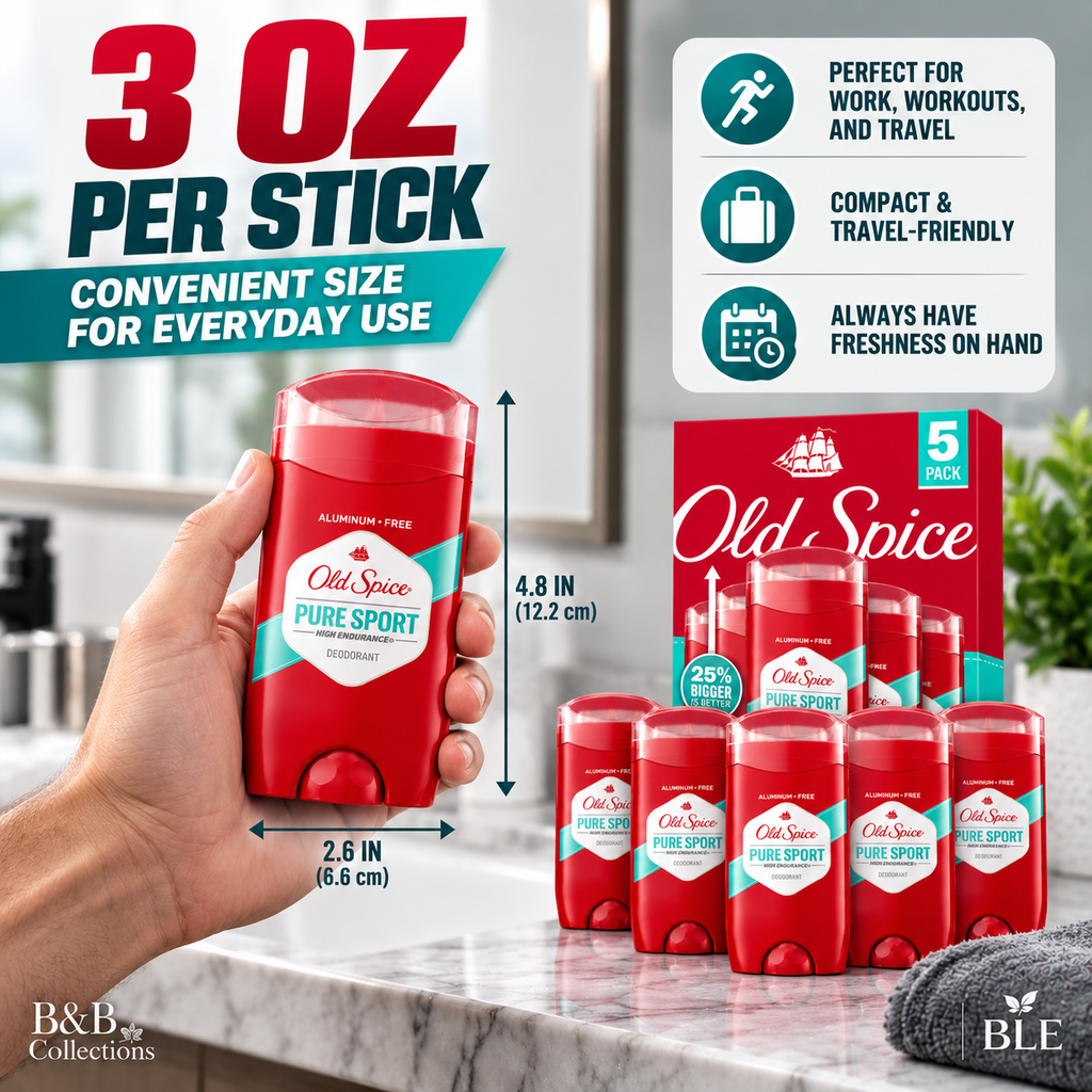 Old Spice High Endurance Pure Sport Deodorant for Men, 48-Hour Odor Protection, Aluminum-Free, 3 oz Each (5 Pack)