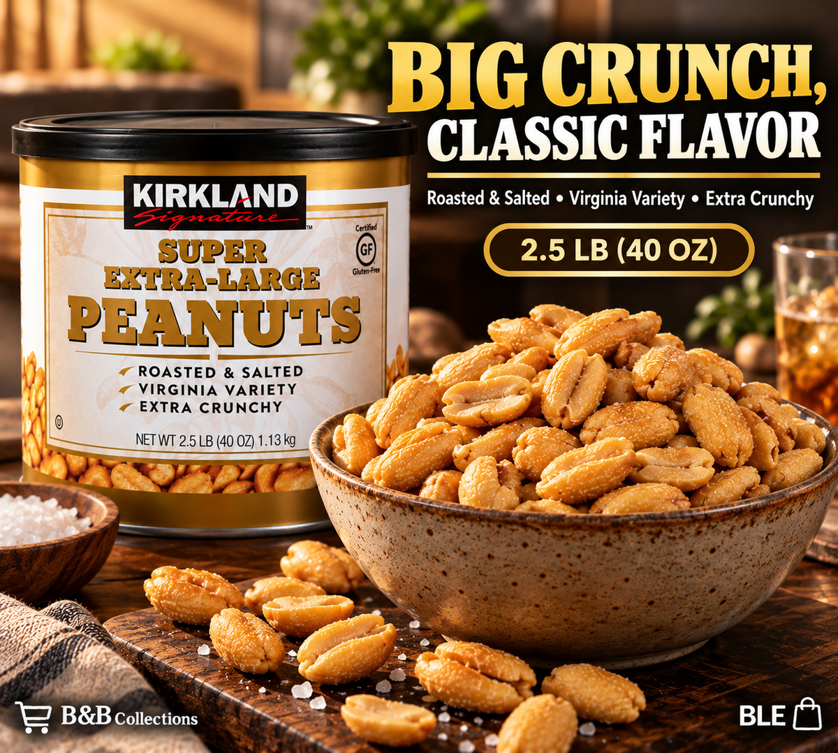 Kirkland Signature Super Extra-Large Peanuts, Roasted & Salted Virginia Variety, Extra Crunchy, 2.5 lb (40 oz)
