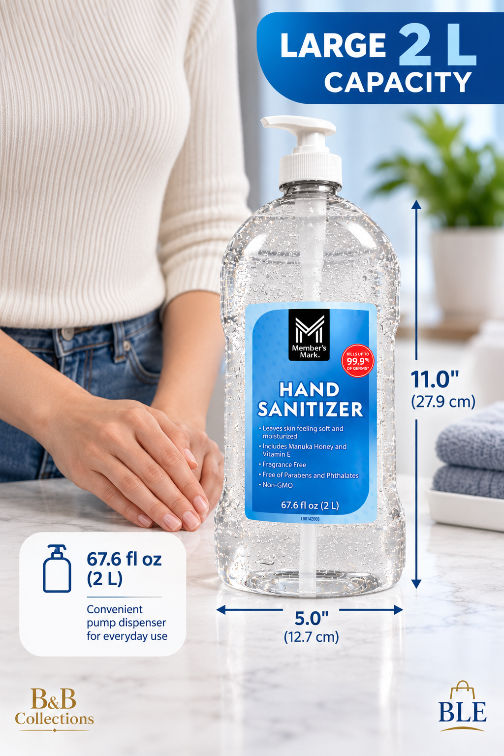 c, 67.6 fl oz (2 L) – Kills 99.9% of Germs, Fragrance-Free, with Manuka Honey & Vitamin E