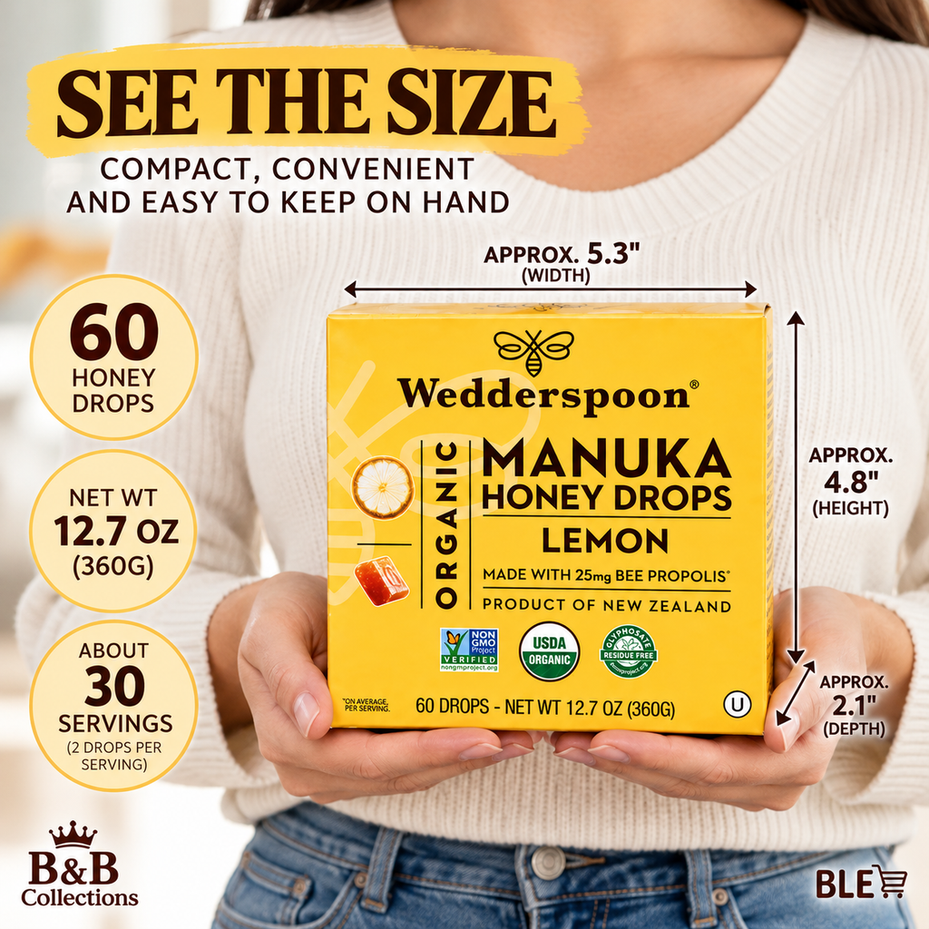 Wedderspoon Organic Manuka Honey Drops, Lemon Flavor, Made with 25mg Bee Propolis, Slow-Dissolving Honey Lozenges, 60 Drops, 12.7 oz (360g)
