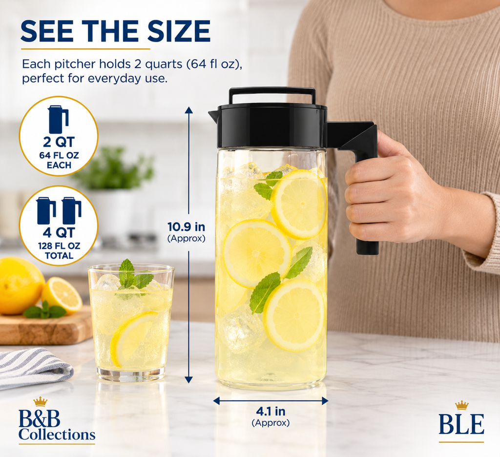 Takeya 2 QT Airtight Pitcher, Shatterproof Leakproof Beverage Container with Lid, Handle & Pour Spout, BPA-Free Plastic, 64 oz, 2 Pack