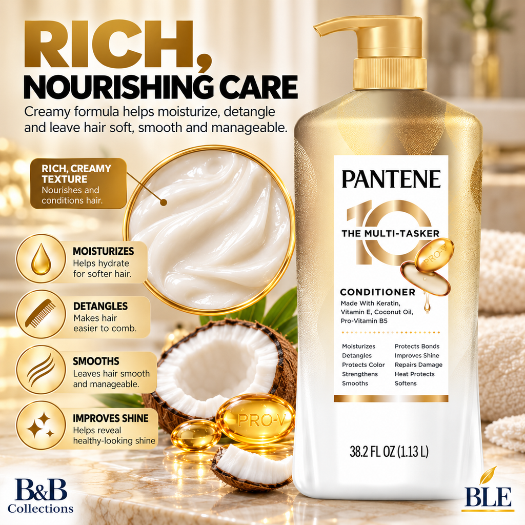 Pantene Pro-V 10 in 1 Multi-Tasker Conditioner, Keratin, Vitamin E & Coconut Oil, Moisturizing & Strengthening Hair Care, 38.2 fl oz