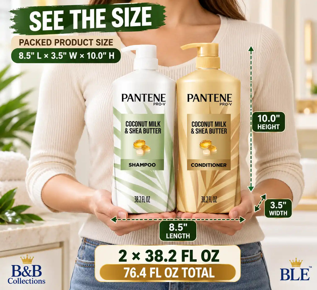 Pantene Pro-V Coconut Milk & Shea Butter Shampoo & Conditioner Set, 38.2 fl oz Each, 2 Pack, 76.4 fl oz Total