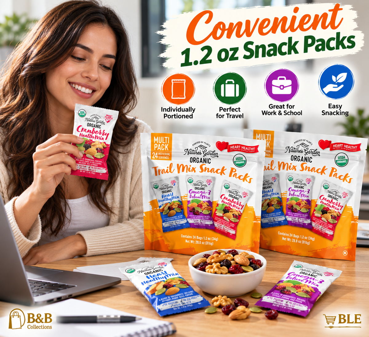 Nature's Garden Organic Trail Mix Snack Packs, 48 Individual Bags, 2-Pack, Heart Healthy Nut & Fruit Mix Variety, 1.2 oz Each