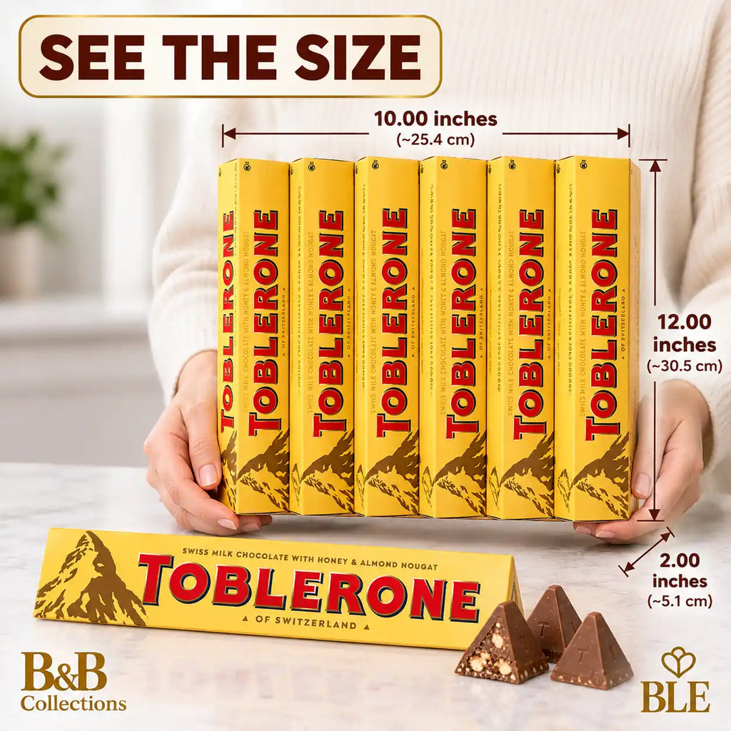 Toblerone Swiss Milk Chocolate with Honey & Almond Nougat, Triangle Chocolate Bars, 6-Pack