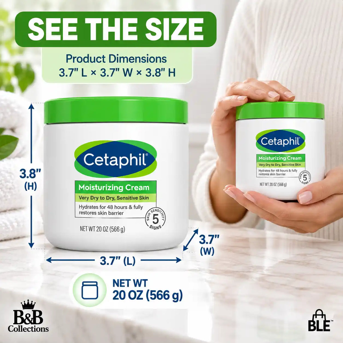 Cetaphil Moisturizing Cream for Very Dry to Dry Sensitive Skin, 48-Hour Hydration & Skin Barrier Support, 20 oz (566 g)