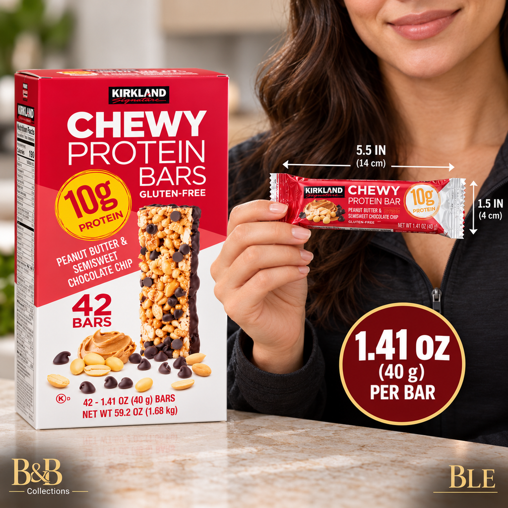 Kirkland Signature Chewy Protein Bars, Peanut Butter & Semisweet Chocolate Chip, 10g Protein, Gluten-Free, 1.41 oz Bars, 42 Count