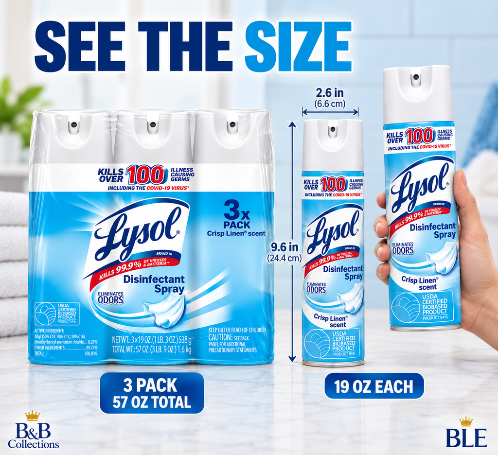 Lysol Disinfectant Spray, Crisp Linen Scent, 19 oz Cans, Kills 99.9% of Viruses & Bacteria, Odor Eliminator, Multi-Surface Disinfecting Spray, 3 Pack