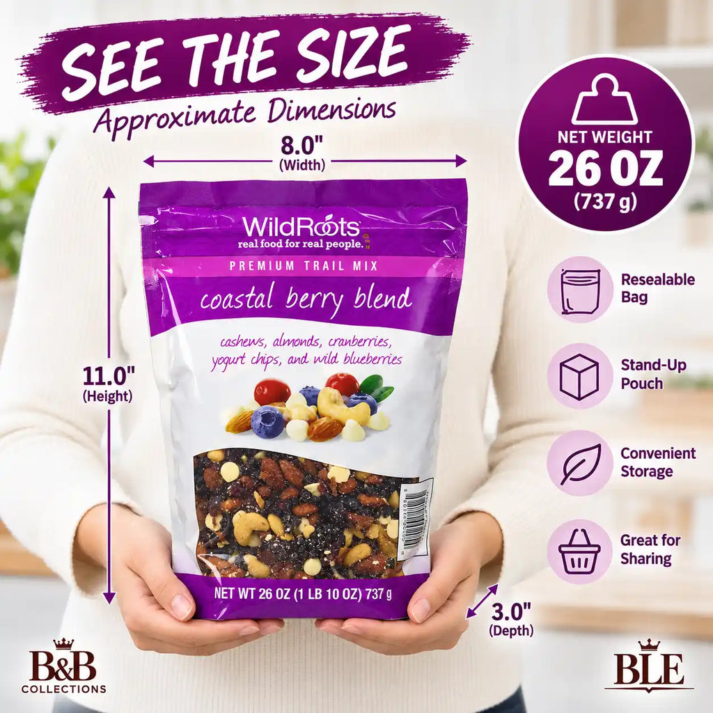 WildRoots Premium Trail Mix Coastal Berry Blend, Cashews, Almonds, Cranberries, Yogurt Chips & Wild Blueberries, 26 oz (737 g), Resealable Bag