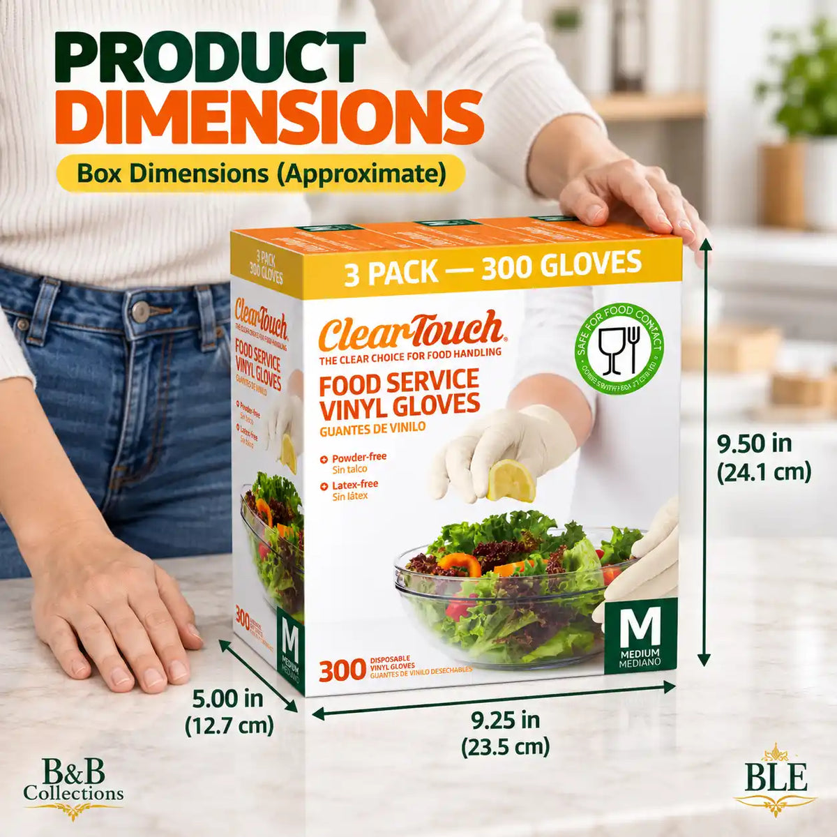 ClearTouch Food Service Vinyl Gloves, Medium Size, Powder-Free, Latex-Free, Disposable Gloves for Food Handling, Cooking, Cleaning & Everyday Use, 300 Count (3 Pack)