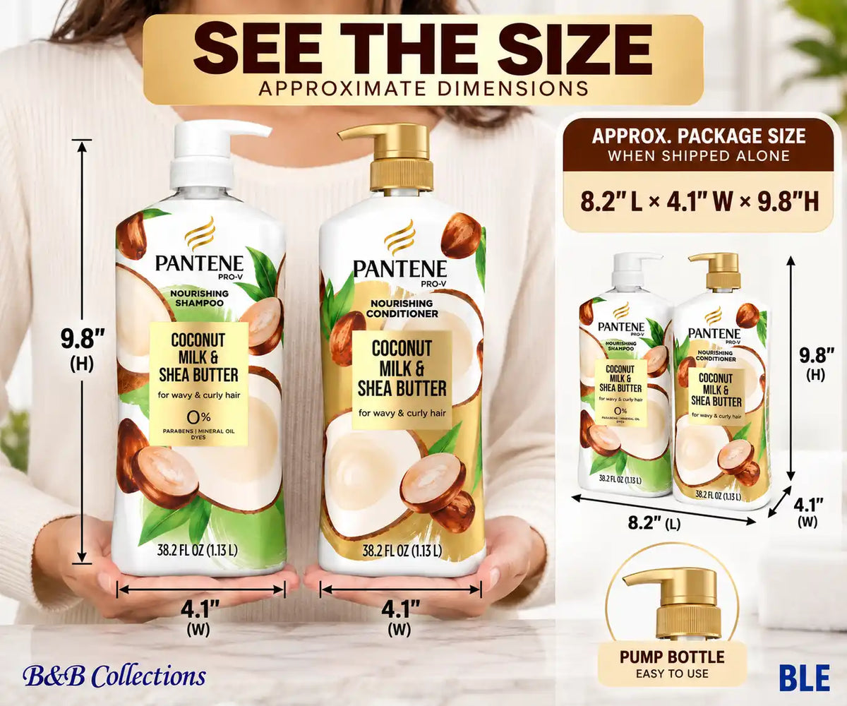 Pantene Pro-V Nourishing Coconut Milk & Shea Butter Shampoo & Conditioner Set, for Wavy & Curly Hair, 38.2 fl oz Each, 2 Pack
