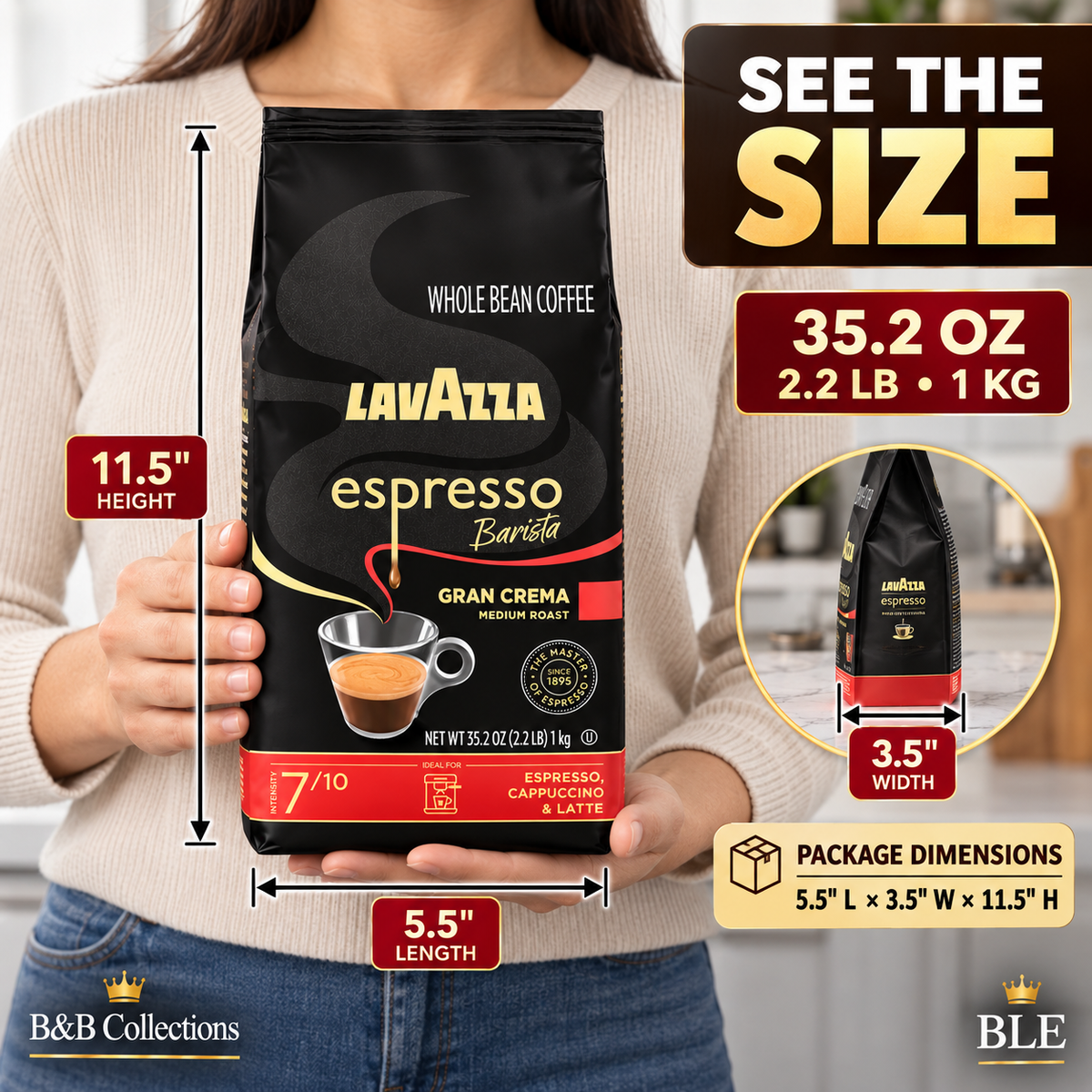 Lavazza Espresso Barista Gran Crema Whole Bean Coffee, Medium Roast, Intensity 7/10, 35.2 oz (2.2 lb / 1 kg)