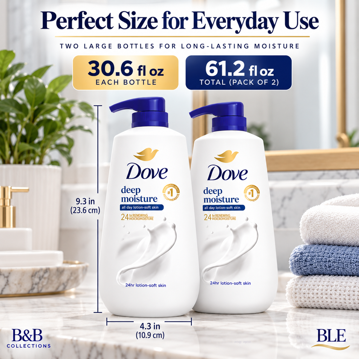 Dove Deep Moisture Body Wash with Pump, 30.6 fl oz Each, Pack of 2 – 24HR Moisturizing Body Cleanser for Soft, Smooth Skin, Paraben & Sulfate Free
