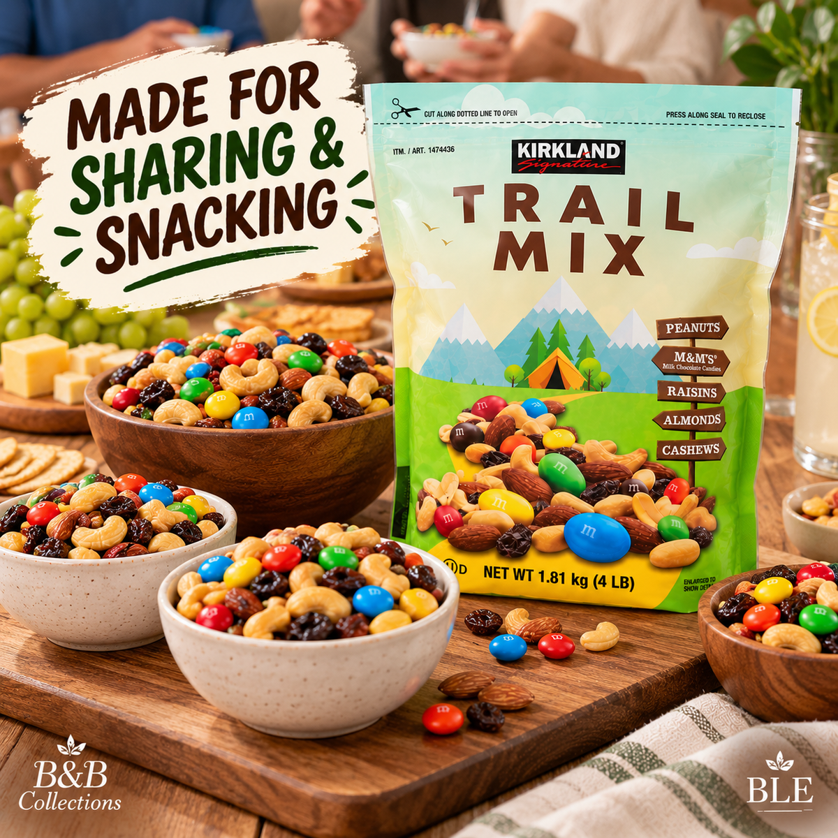 Kirkland Signature Trail Mix, 4 lb (64 oz) – Peanuts, Almonds, Cashews, Raisins & M&M's Milk Chocolate Candies, Sweet & Salty Snack Mix