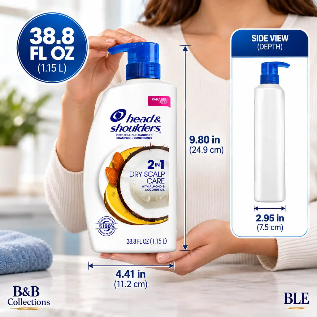 Head & Shoulders 2-in-1 Dry Scalp Care Anti-Dandruff Shampoo & Conditioner with Almond & Coconut Oil, Paraben Free, 38.8 fl oz (1.15 L), Pump Bottle