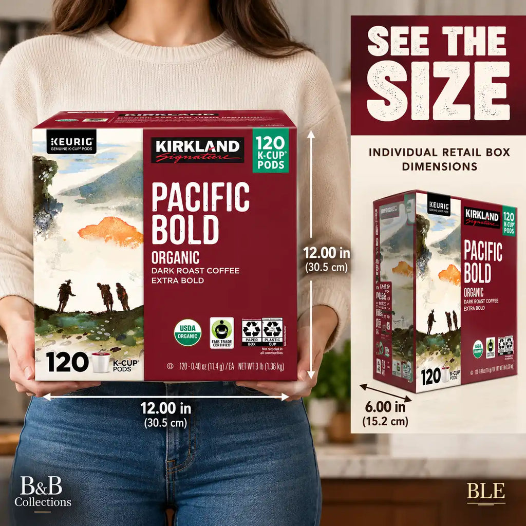 Kirkland Signature Pacific Bold Organic Dark Roast Coffee, Extra Bold, Fair Trade Certified, Keurig K-Cup Pods, 120 Count