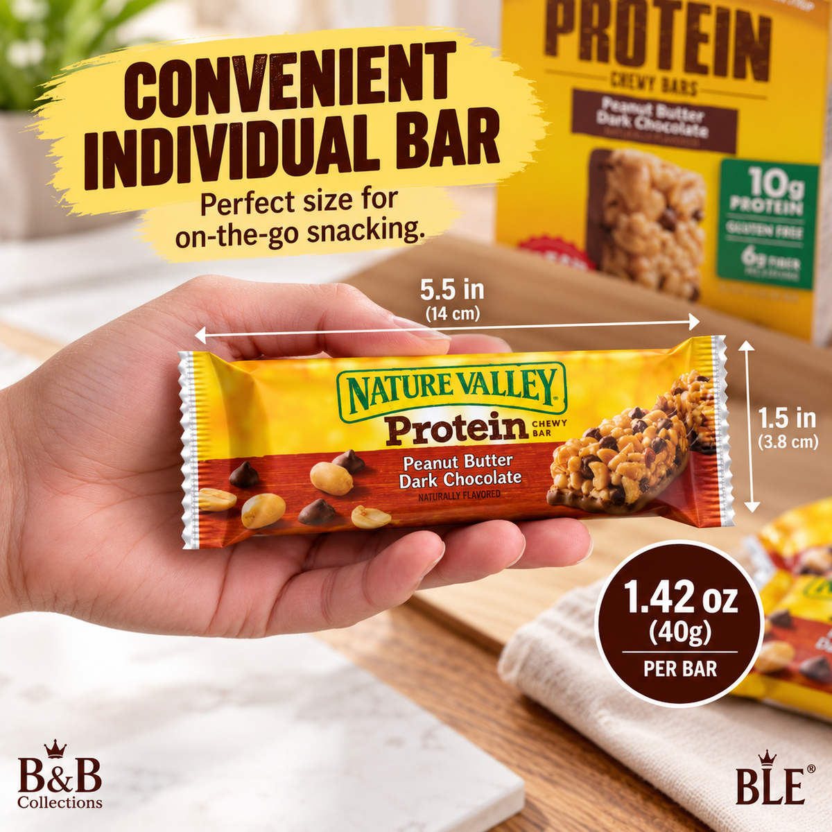 Nature Valley Protein Chewy Granola Bars, Peanut Butter Dark Chocolate, 10g Protein, Gluten Free, 6g Fiber, 30 Individually Wrapped Bars, 42.6 oz