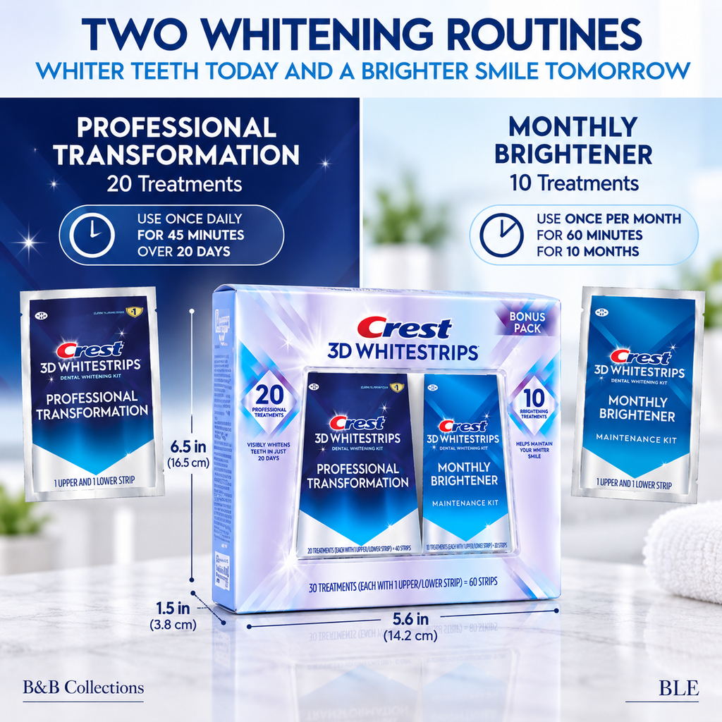 Crest 3D Whitestrips Professional Transformation Teeth Whitening Kit, 20 Treatments + 10 Monthly Brightener Treatments