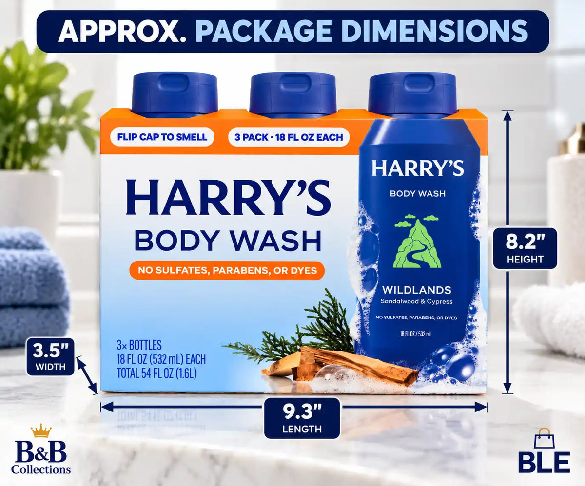 Harry’s Wildlands Body Wash, Sandalwood & Cypress, No Sulfates, Parabens or Dyes, 18 fl oz Each, 3 Pack, 54 fl oz Total