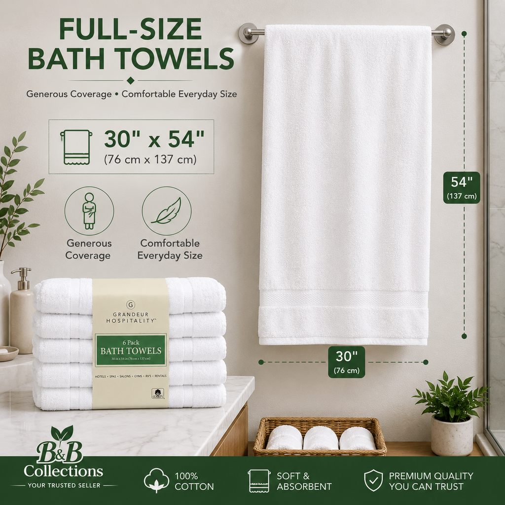Grandeur Hospitality White Cotton Towels, Bath Towels, Hand Towels & Washcloths, Commercial Hospitality Collection