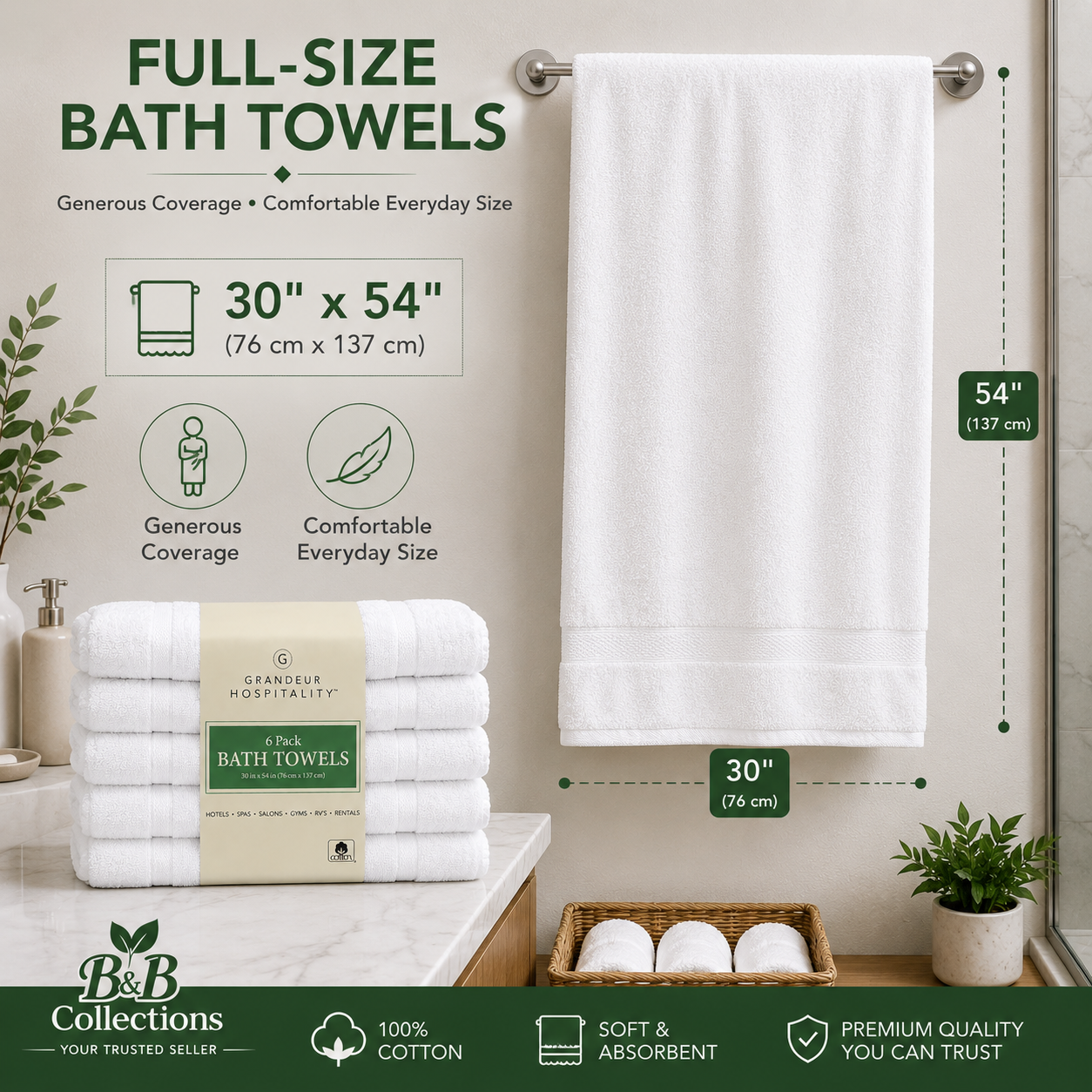 Grandeur Hospitality White Cotton Towels, Bath Towels, Hand Towels & Washcloths, Commercial Hospitality Collection