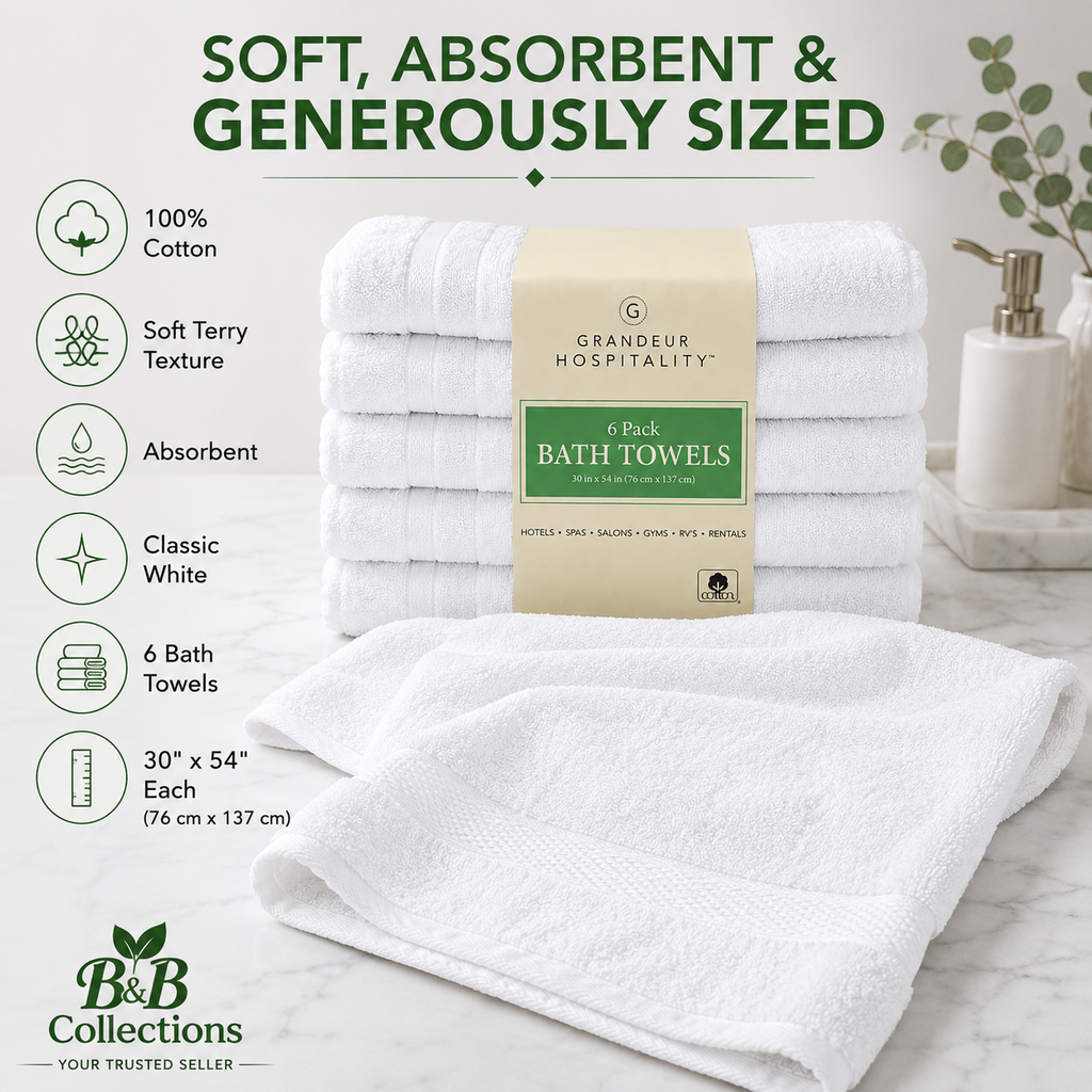 Grandeur Hospitality White Cotton Towels, Bath Towels, Hand Towels & Washcloths, Commercial Hospitality Collection