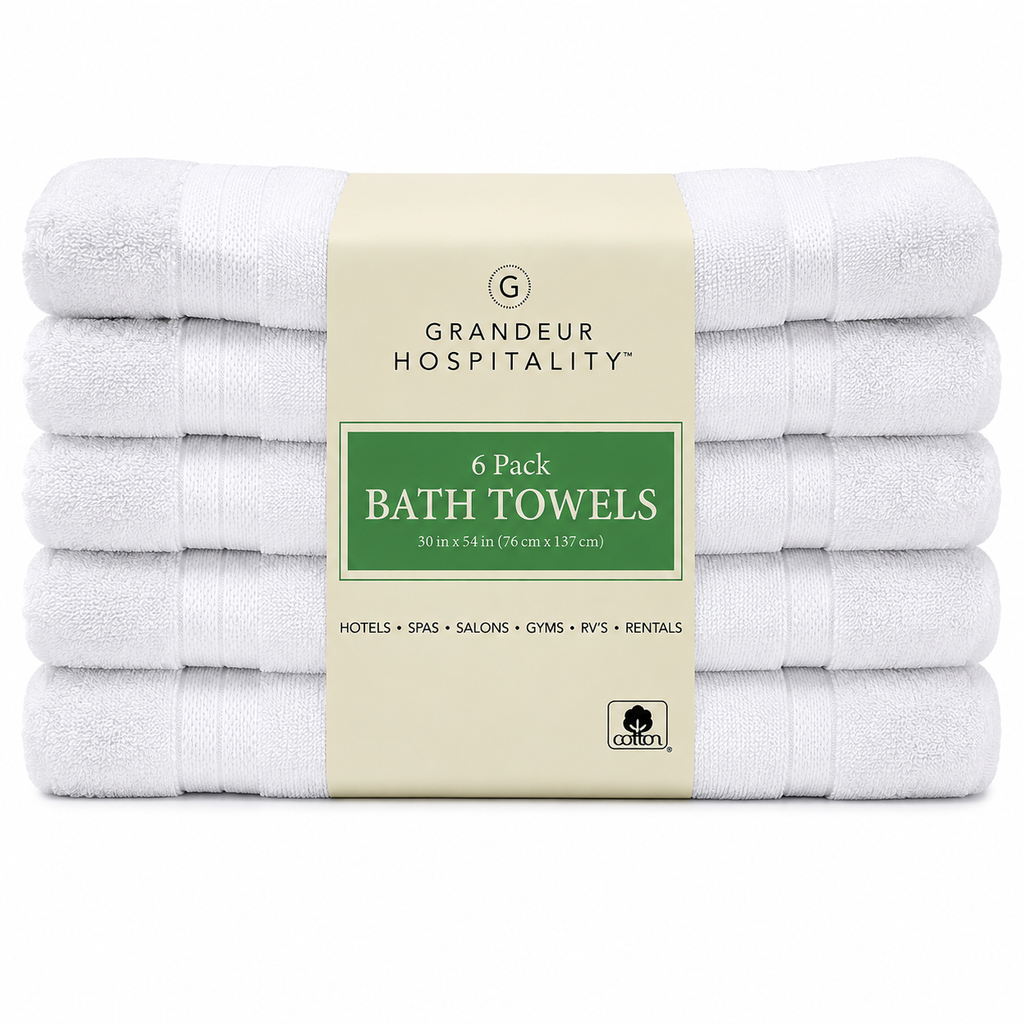 Grandeur Hospitality White Cotton Towels, Bath Towels, Hand Towels & Washcloths, Commercial Hospitality Collection