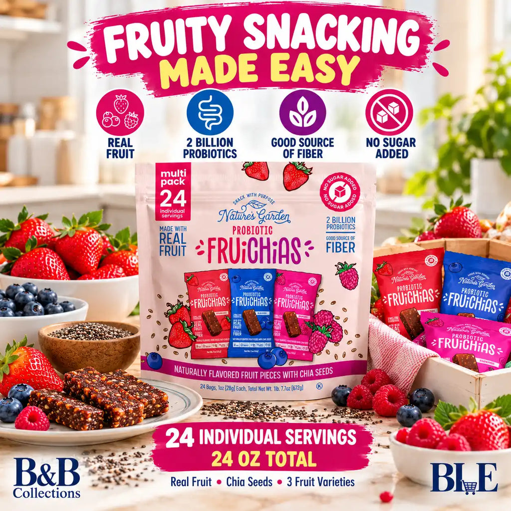 Nature’s Garden Probiotic FruiChias Fruit & Chia Snacks, Strawberry, Blueberry & Raspberry, No Sugar Added, 1 oz Bags, 24 Count, 24 oz Total