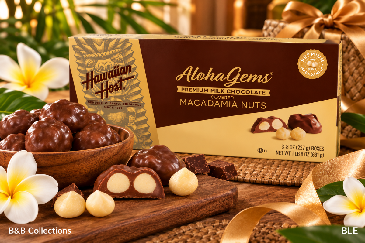 Hawaiian Host Aloha Gems Milk Chocolate Covered Macadamia Nuts, 8 oz Each, 3-Pack (24 oz Total), Premium Hawaiian Chocolate Candy, 42 Pieces