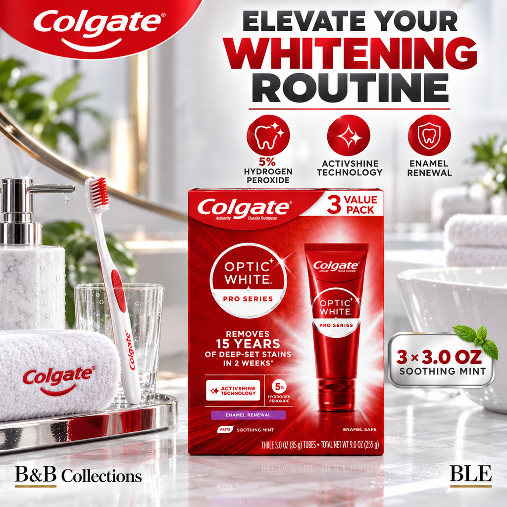 Colgate Optic White Pro Series Whitening Toothpaste, Enamel Renewal, Soothing Mint, 5% Hydrogen Peroxide, 3 oz, 3 Pack
