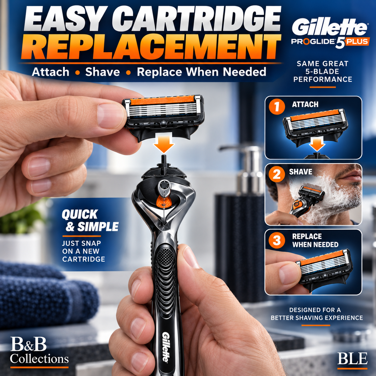 Gillette ProGlide 5 Plus Men’s Razor with 16 Cartridges, 5-Blade Shaving System, Comfort Boost Technology & Precision Trimmer