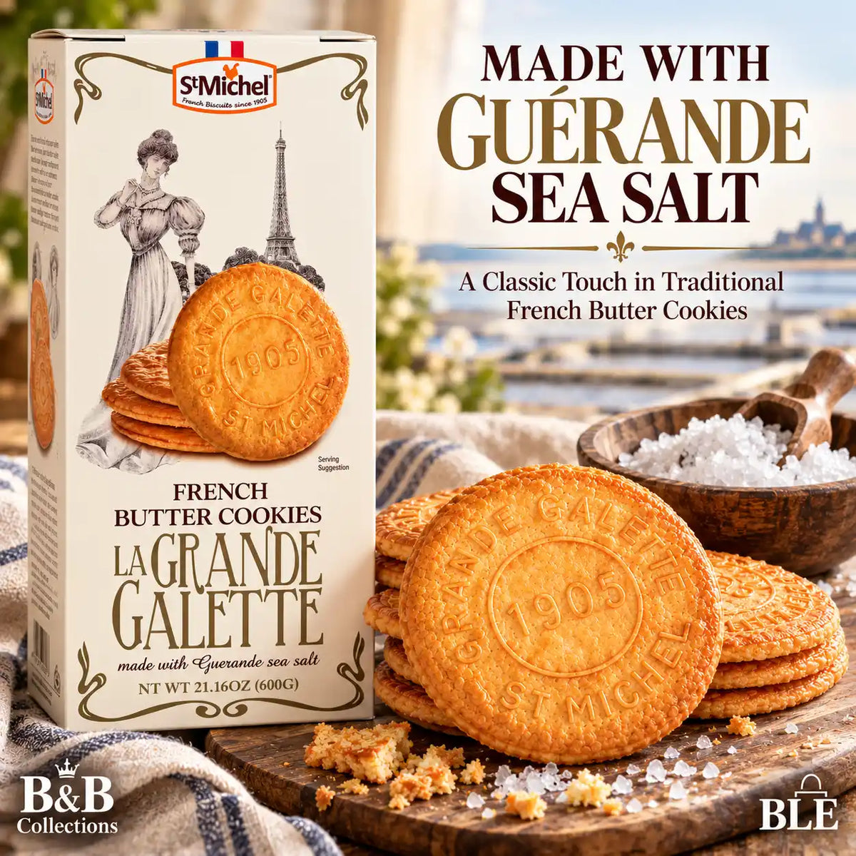 St Michel La Grande Galette French Butter Cookies with Guérande Sea Salt, 21.16 oz (600 g)