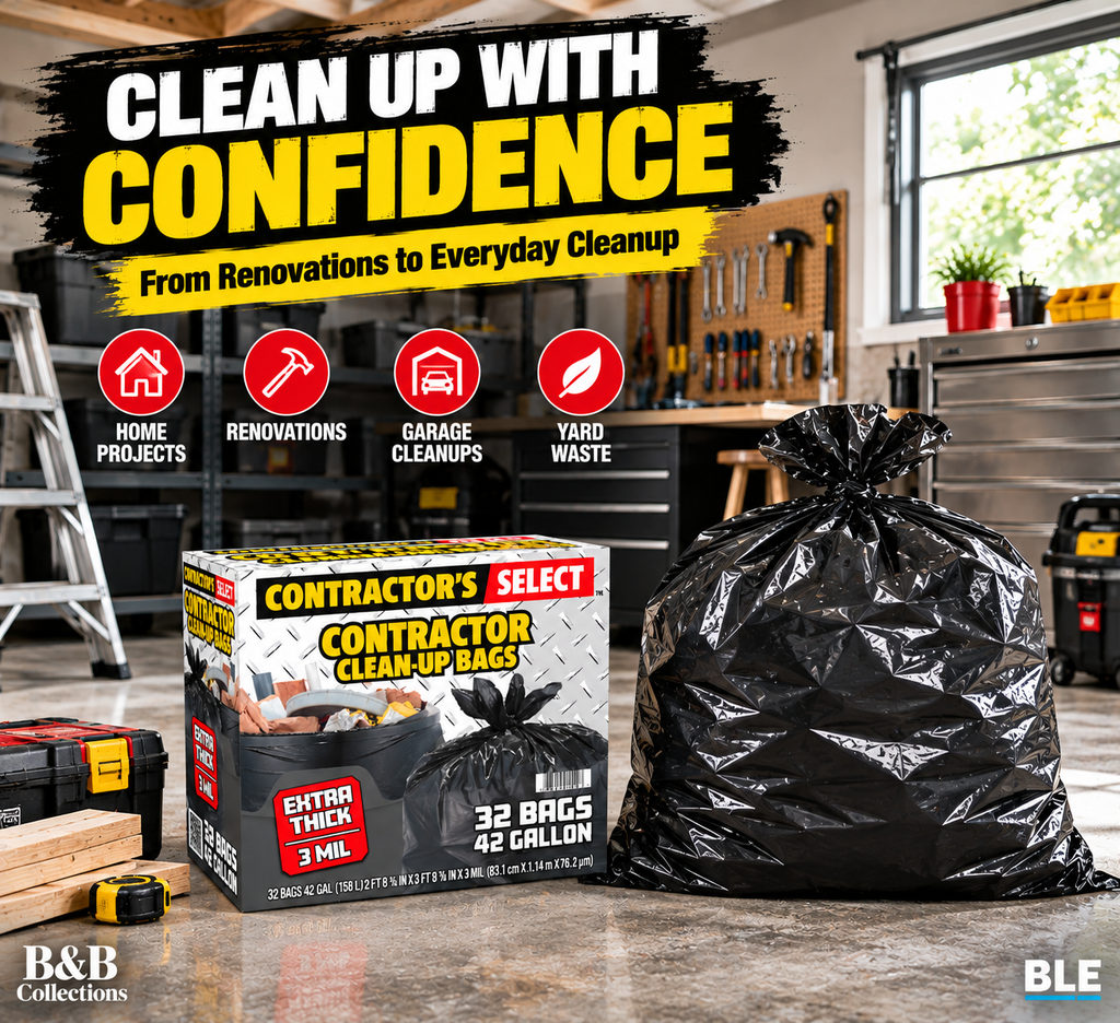 Contractor's Select Extra Thick Contractor Clean-Up Bags, 42 Gallon, 3 Mil Heavy-Duty Black Trash Bags, 32 Count
