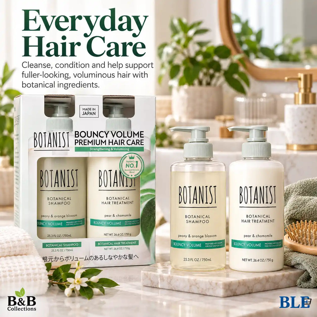 BOTANIST Bouncy Volume Premium Hair Care Set, Botanical Shampoo Peony & Orange Blossom and Hair Treatment Pear & Chamomile, 750 mL Each, 2-Piece Set, Made in Japan