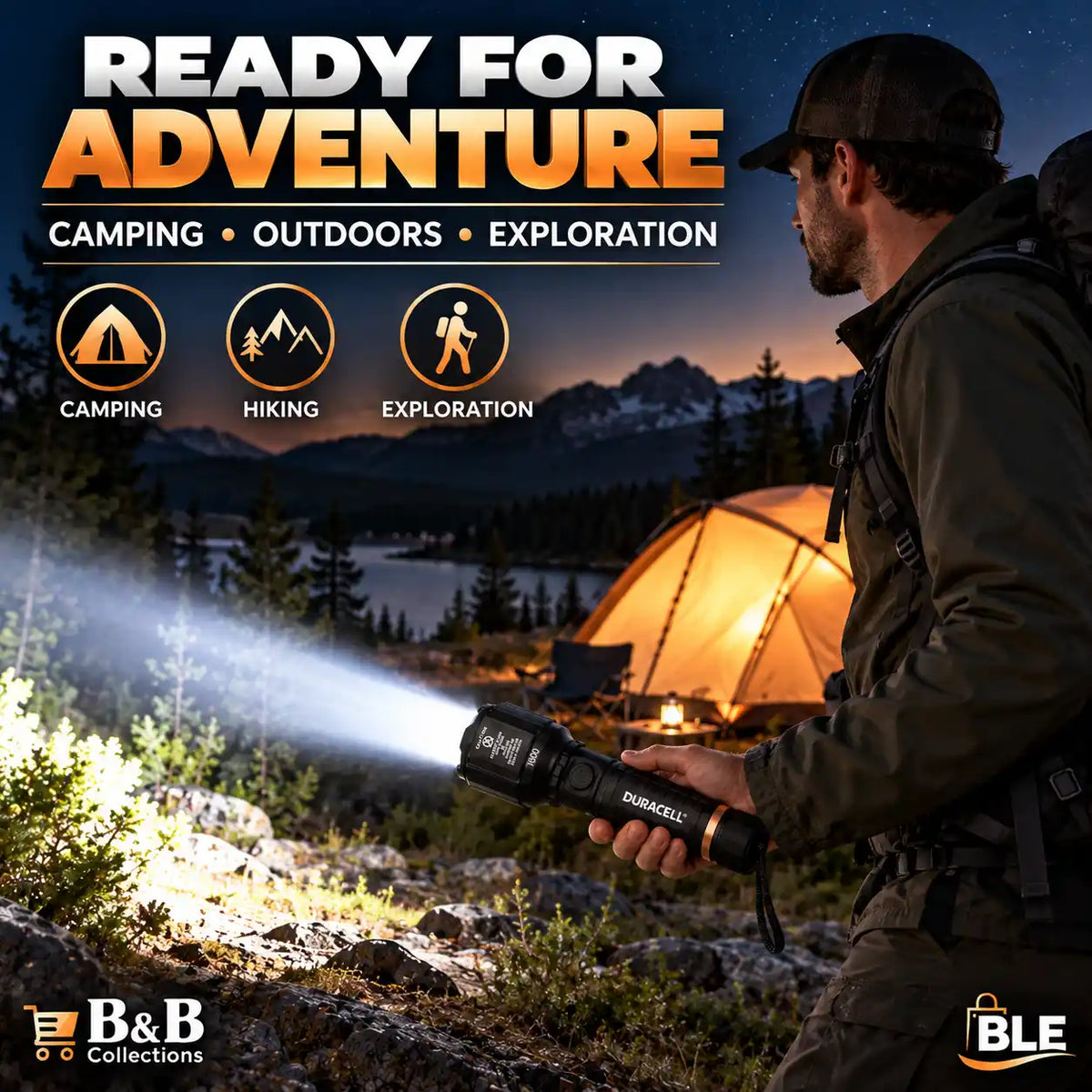 Duracell Hybrid LED Flashlights, 1600 Lumens, 400m Beam Distance, Rechargeable & Battery Powered, 3-Pack, Black