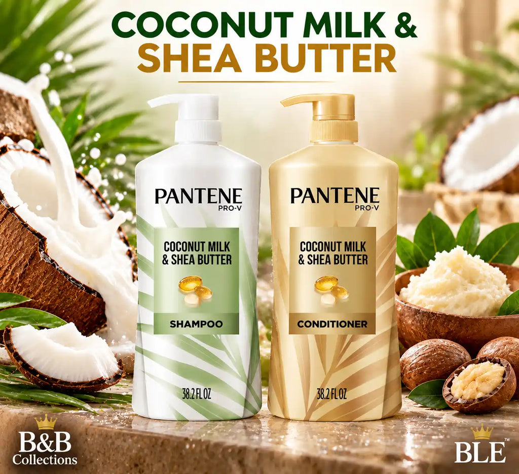 Pantene Pro-V Coconut Milk & Shea Butter Shampoo & Conditioner Set, 38.2 fl oz Each, 2 Pack, 76.4 fl oz Total